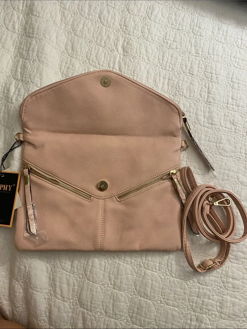 Diophy Blush Fold-Over Wristlet Clutch or crossbody with Zip Accents